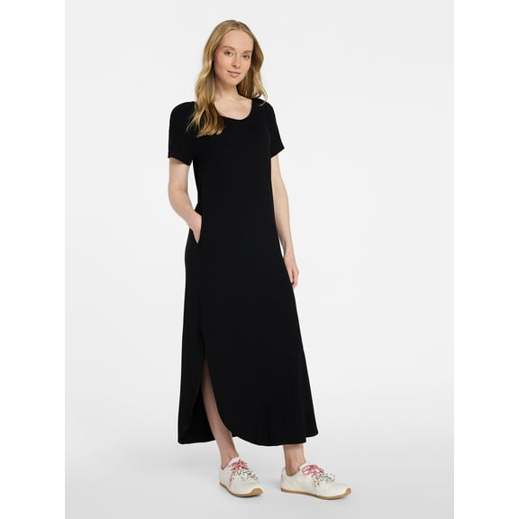Time and Tru Women's T-Shirt Maxi Dress with Short Sleeves, Sizes XS-XXXL