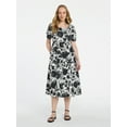 thumbnail image 1 of Time and Tru Women's and Women's Plus Cotton Back Tie Midi Dress with Short Puff Sleeves, Sizes XS-4X, 1 of 5