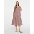 thumbnail image 1 of Time and Tru Women's and Women's Plus Cotton Back Tie Midi Dress with Short Puff Sleeves, Sizes XS-4X, 1 of 5