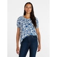 thumbnail image 1 of Time and Tru Women's Ruffle Neck Cotton Top with Short Puff Sleeves, Sizes XS-XXXL, 1 of 6
