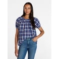 thumbnail image 1 of Time and Tru Women's Ruffle Neck Cotton Top with Short Puff Sleeves, Sizes XS-XXXL, 1 of 6
