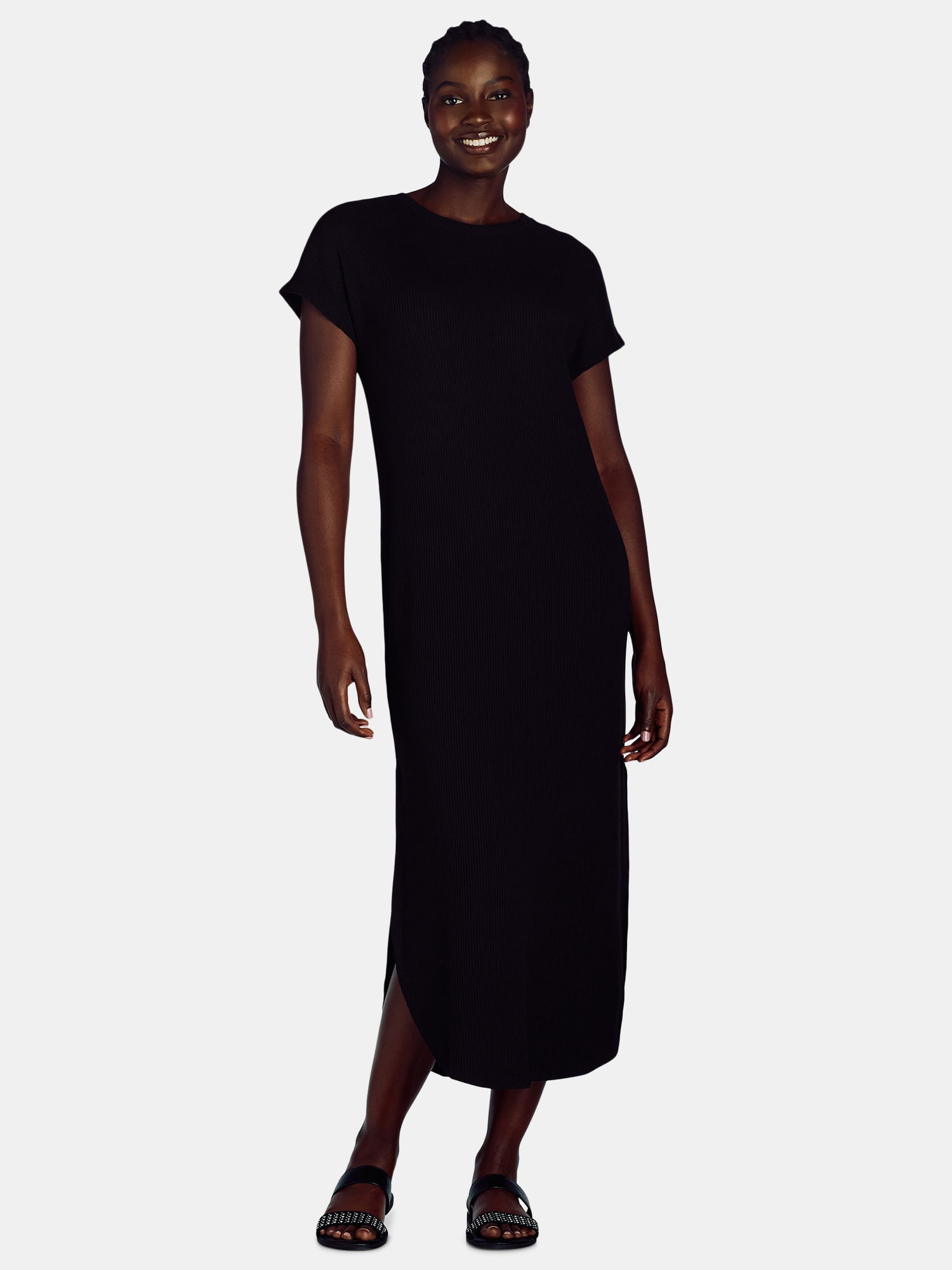Women's and Women's Plus Rib Maxi Dress with Short Sleeves, Sizes XS-4X