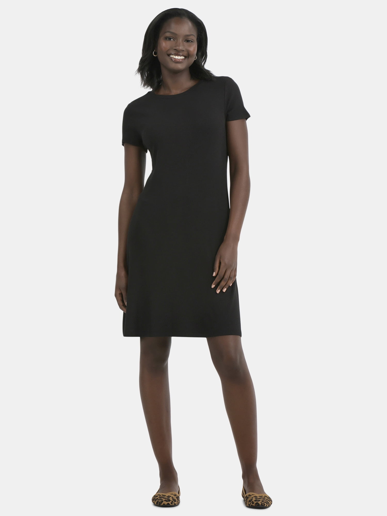 Time and Tru Women's Rib Swing Dress with Short Sleeves, XS-XXXL