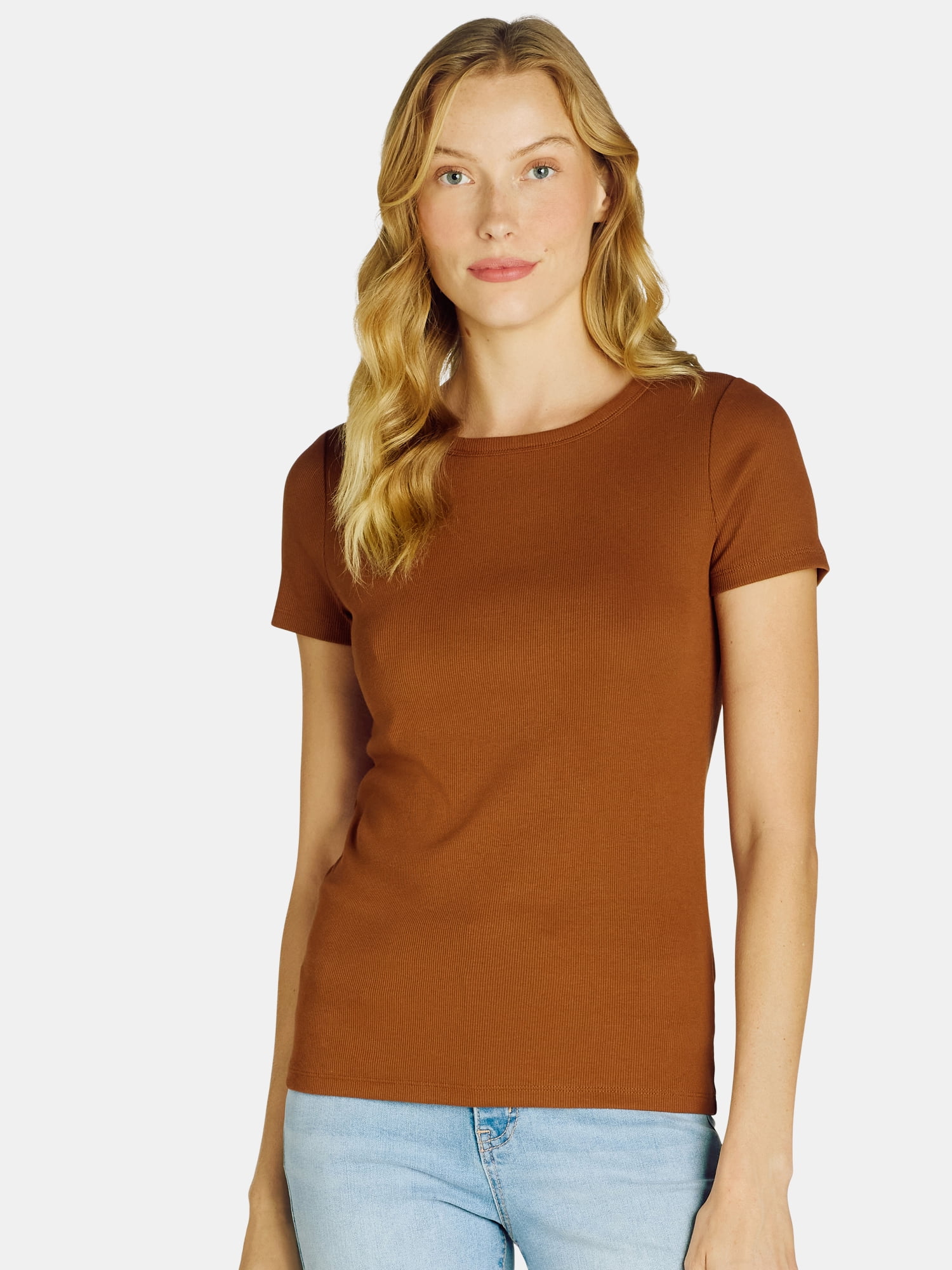 Time and Tru Women's Short Sleeve Rib Tee, Sizes XS - XXXL
