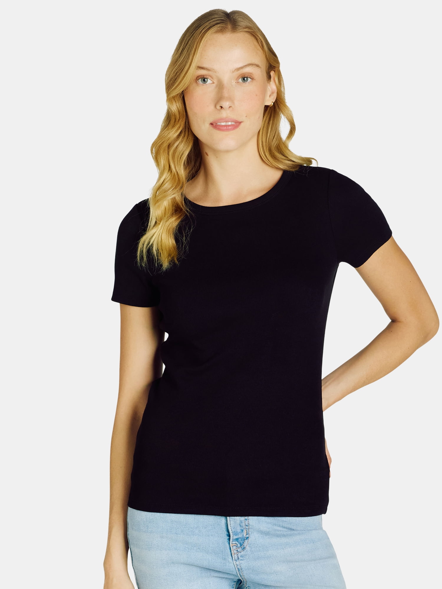 Time and Tru Women's Short Sleeve Rib Tee