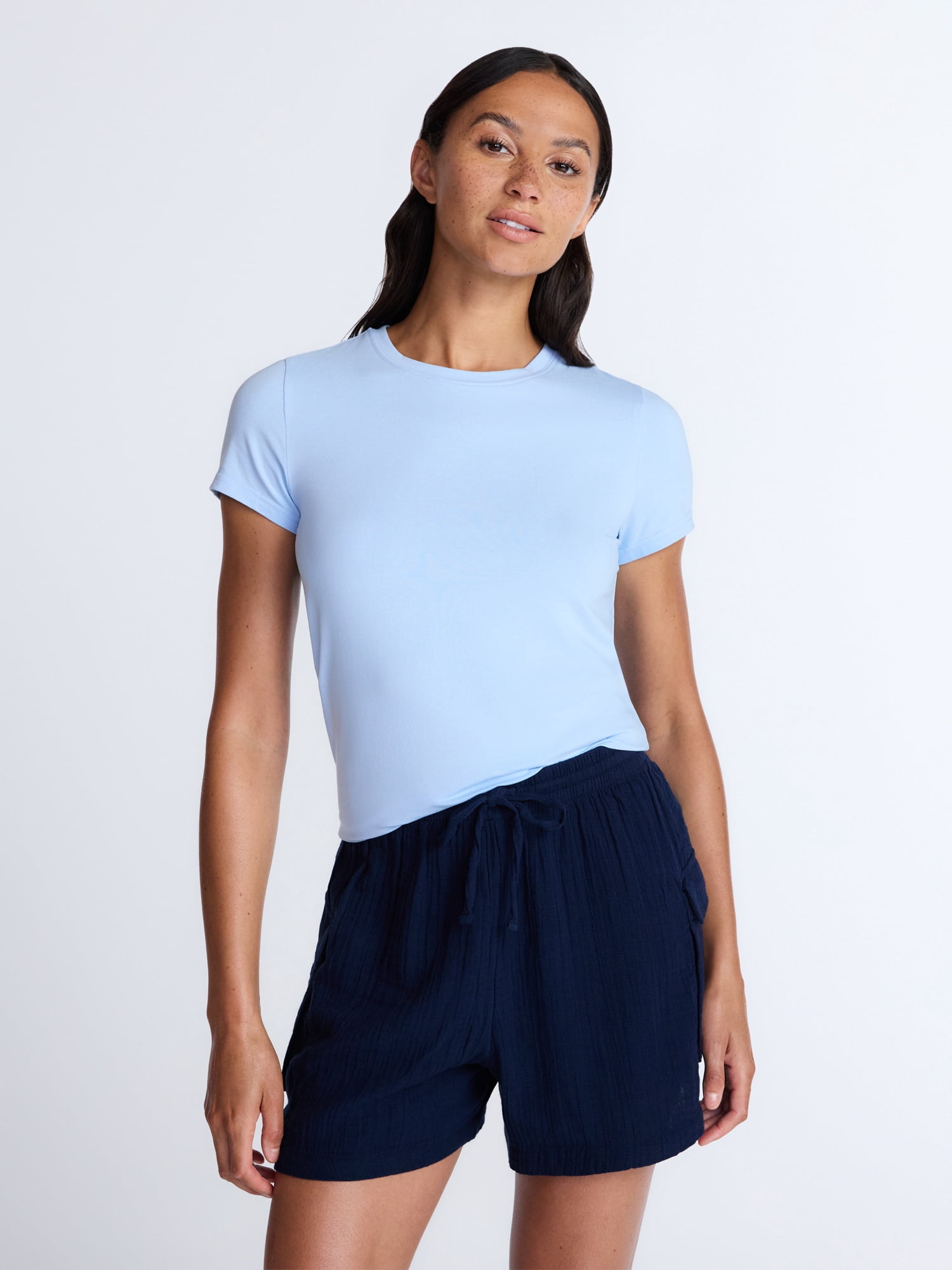 Time and Tru Women's Slim Fit Crewneck Tee with Short Sleeves, Sizes XS-XXXL