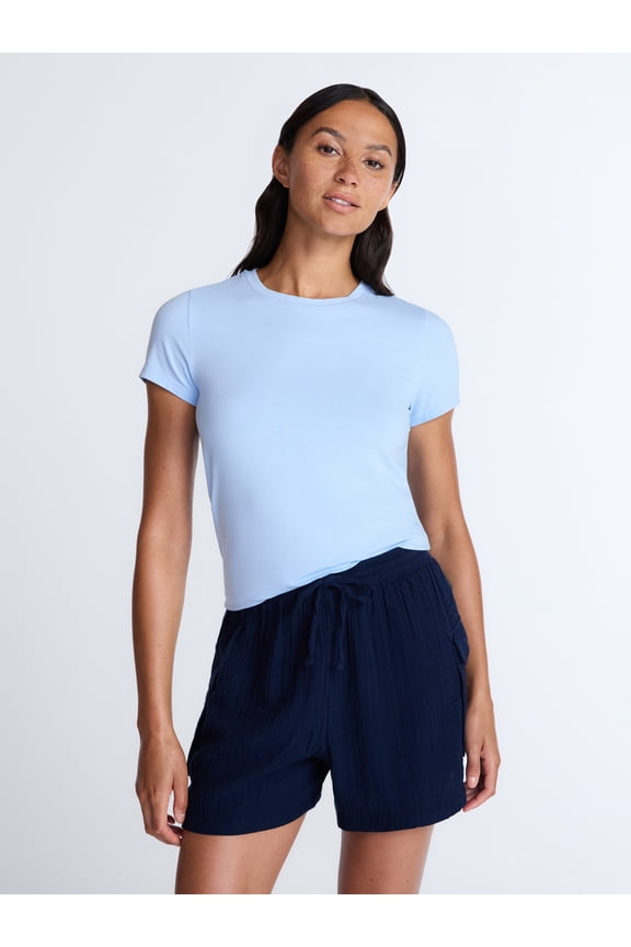 Women's Slim Fit Crewneck Tee with Short Sleeves, Sizes XS-XXXL