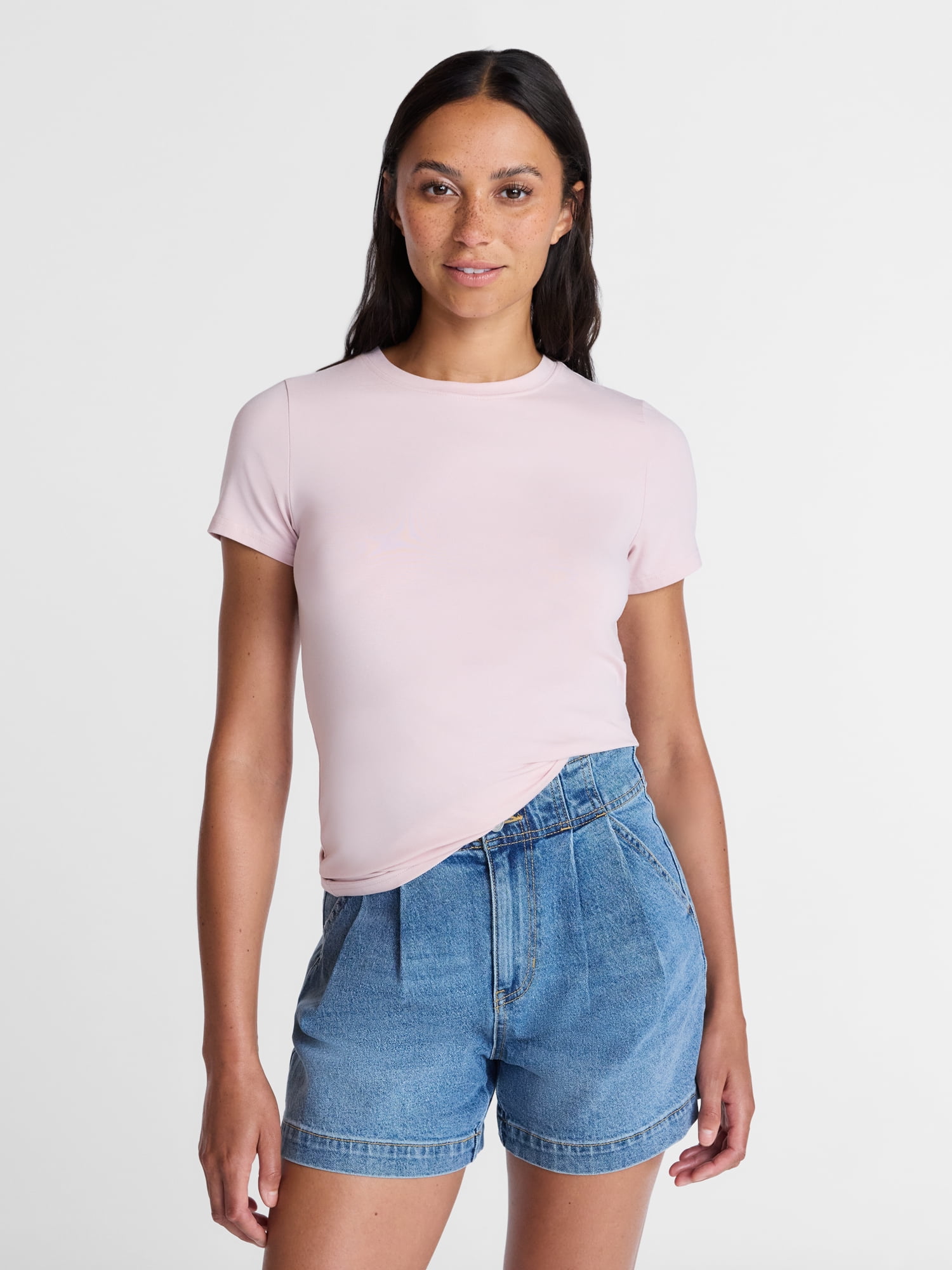 Time and Tru Women's Slim Fit Crewneck Tee with Short Sleeves, Sizes XS-XXXL