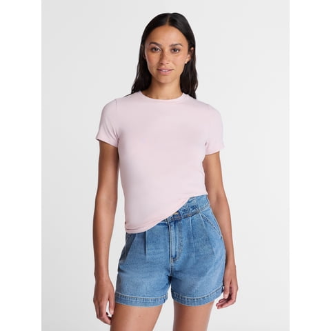 Women's Slim Fit Crewneck Tee with Short Sleeves, Sizes XS-XXXL
