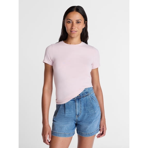 Time and Tru Women's Slim Fit Crewneck Tee with Short Sleeves, Sizes XS-XXXL