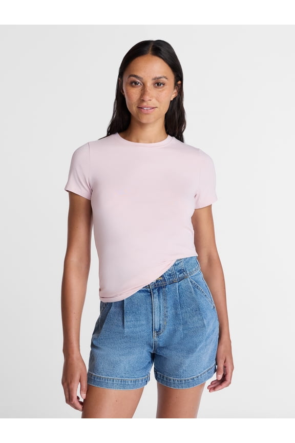 Women's Slim Fit Crewneck Tee with Short Sleeves, Sizes XS-XXXL