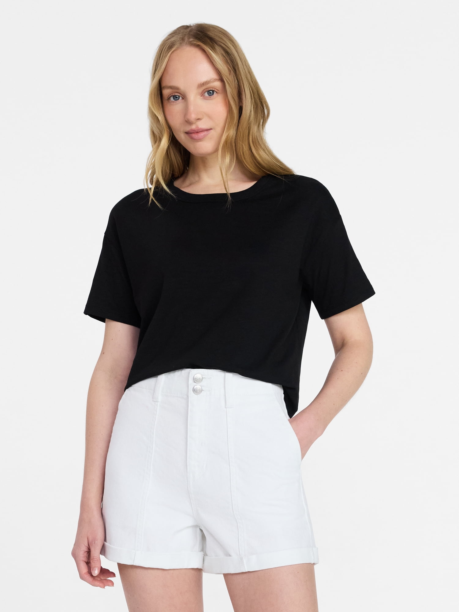 Time and Tru Women's Boxy Slub Tee with Short Sleeves, Sizes XS-XXXL