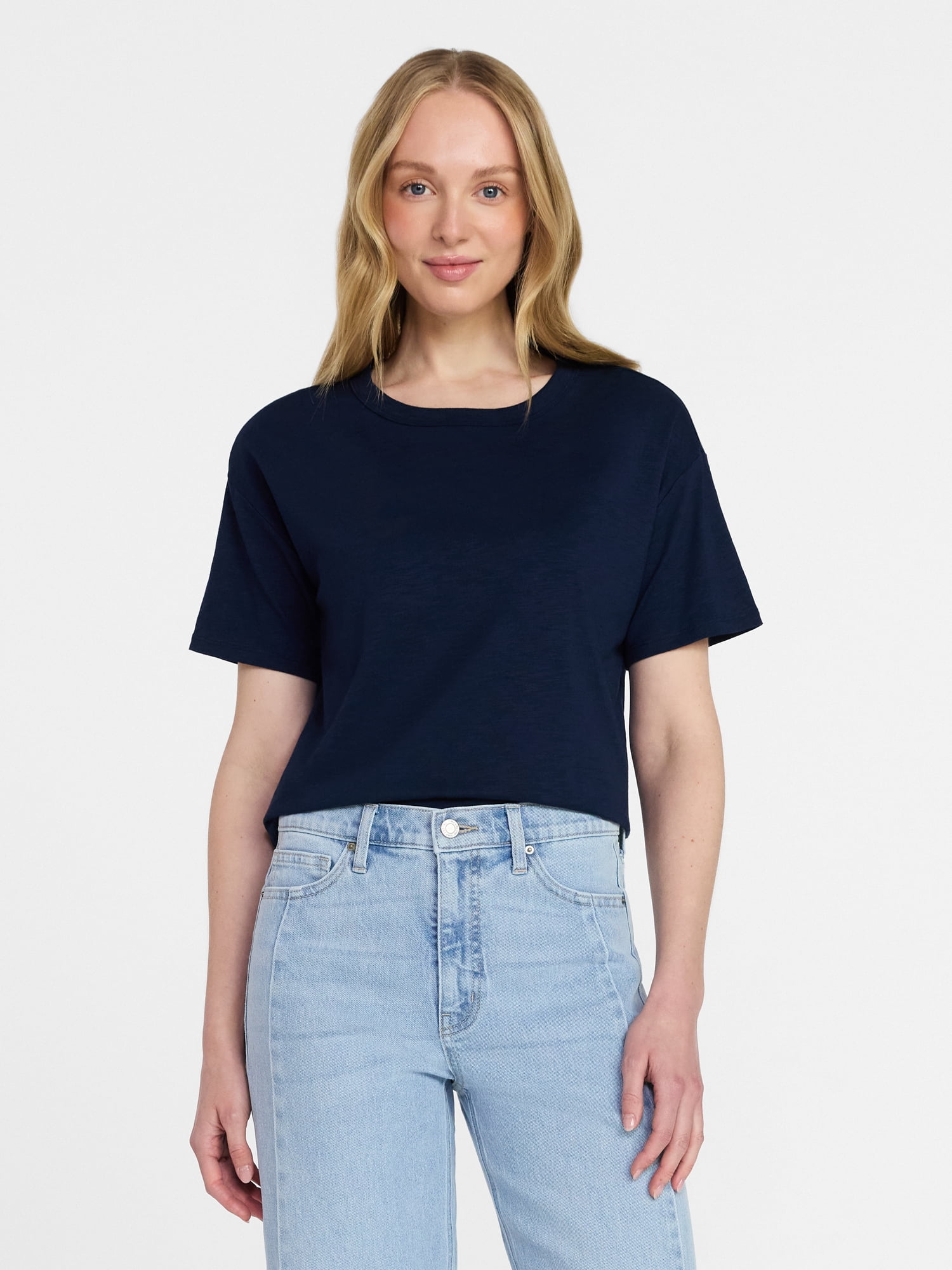 Time and Tru Women's Boxy Slub Tee with Short Sleeves, Sizes XS-XXXL