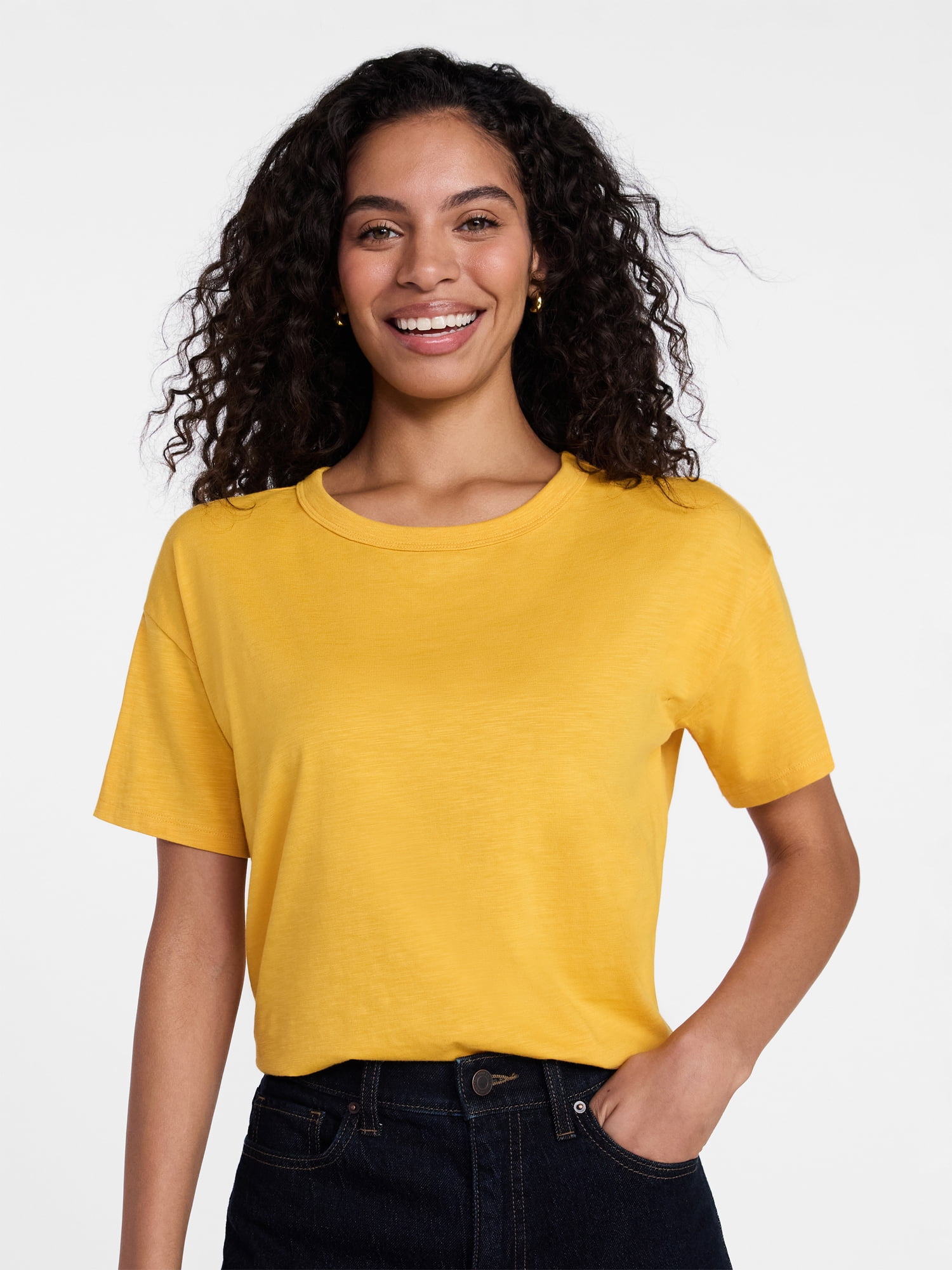 Time and Tru Women's Boxy Slub Tee with Short Sleeves, Sizes XS-XXXL