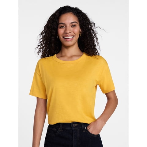 Women's Boxy Slub Tee with Short Sleeves, Sizes XS-XXXL