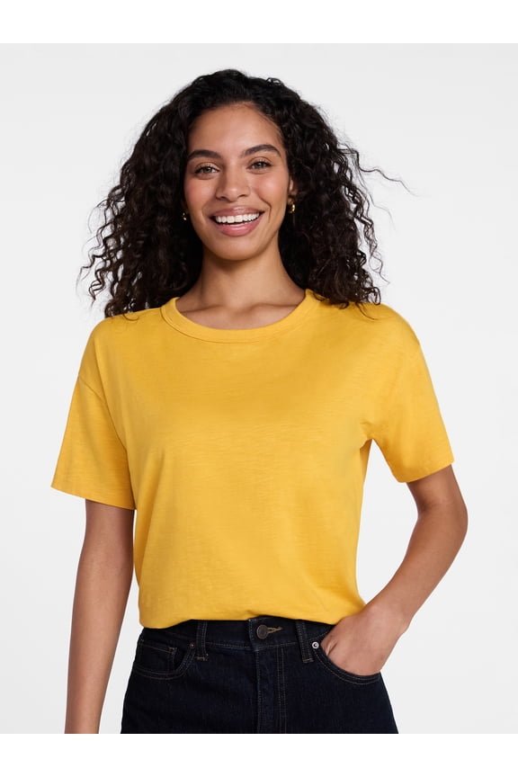 Women's Boxy Slub Tee with Short Sleeves, Sizes XS-XXXL