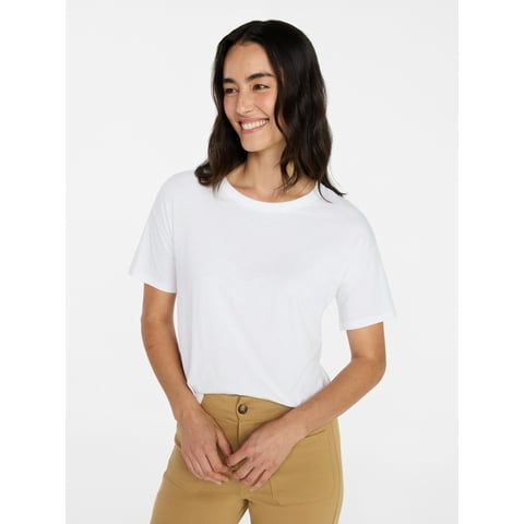 Women's Boxy Slub Tee with Short Sleeves, Sizes XS-XXXL