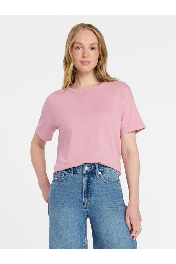Women's Boxy Slub Tee with Short Sleeves, Sizes XS-XXXL