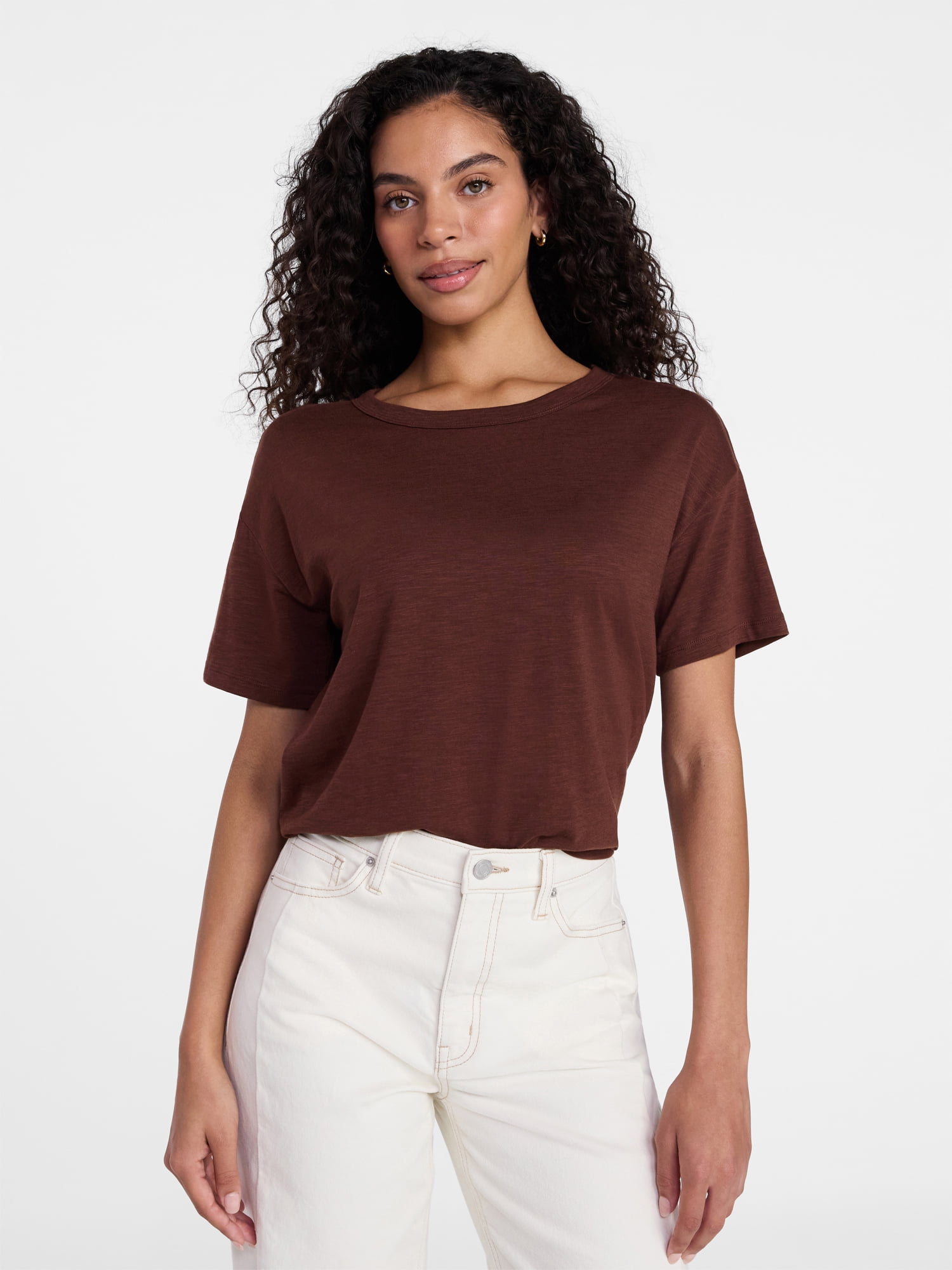 Time and Tru Women's Boxy Slub Tee with Short Sleeves, Sizes XS-XXXL