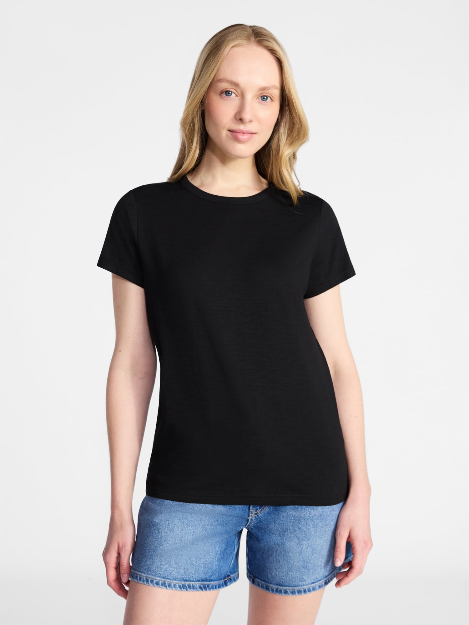 Time and Tru Women's Slub Crewneck Tee with Short Sleeves, Sizes 1X-4X