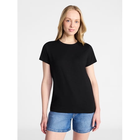Time and Tru Women's Slub Crewneck Tee with Short Sleeves, Sizes XS-XXXL