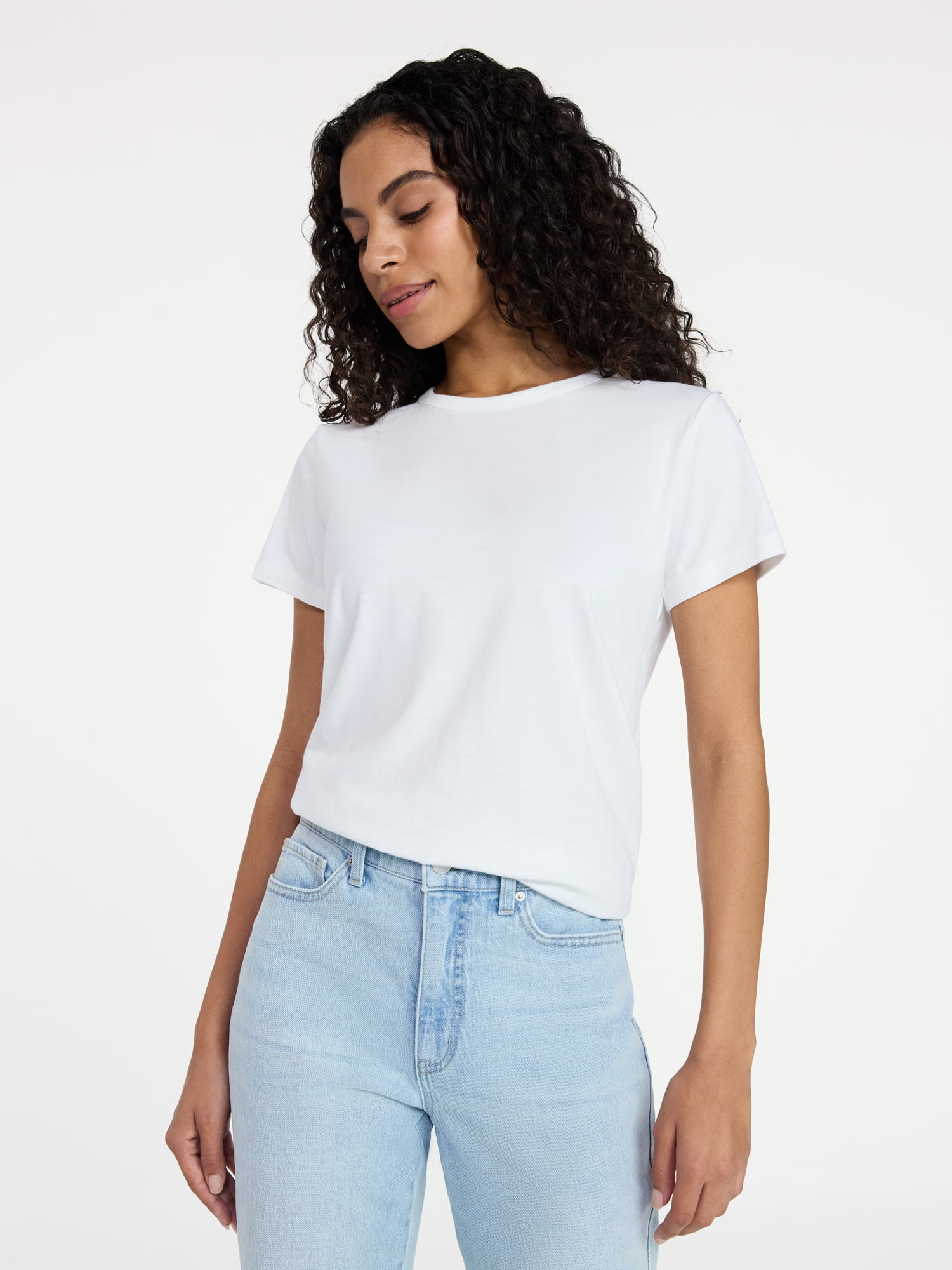 Time and Tru Women's Slub Crewneck Tee with Short Sleeves, Sizes XS-XXXL