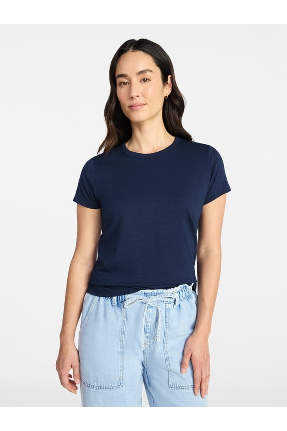 Women's Slub Crewneck Tee with Short Sleeves, Sizes 1X-4X
