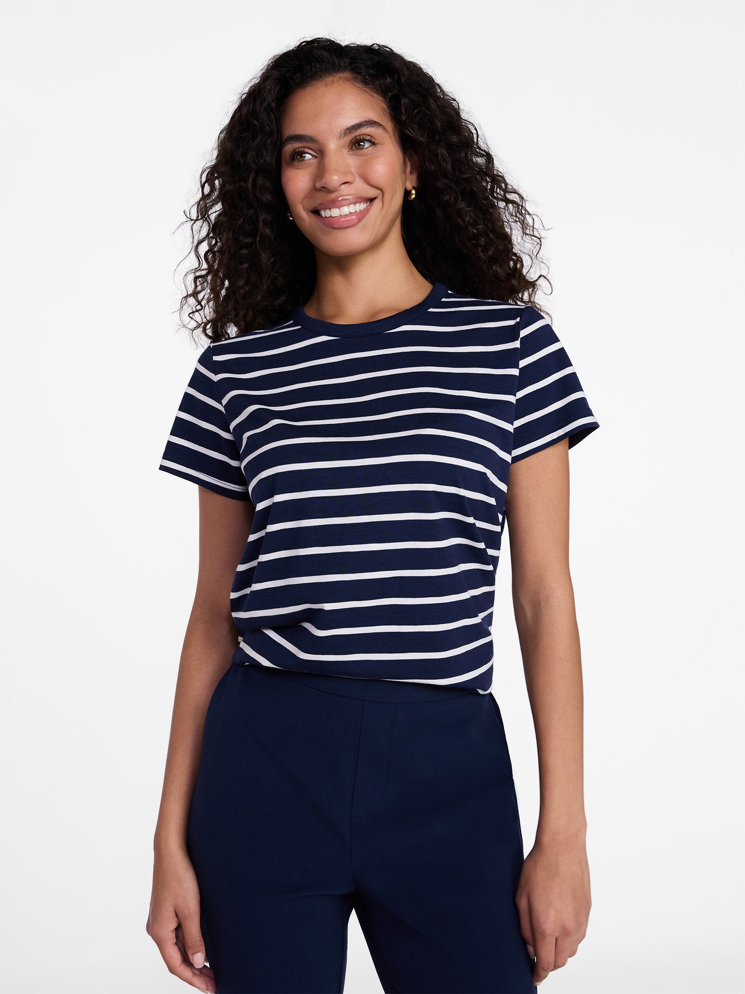 Time and Tru Women's Slub Crewneck Tee with Short Sleeves, Sizes XS-XXXL