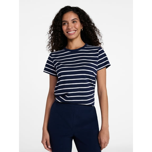 Time and Tru Women's Slub Crewneck Tee with Short Sleeves, Sizes XS-XXXL