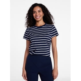 Time and Tru Women's Slub Crewneck Tee with Short Sleeves, Sizes XS-L