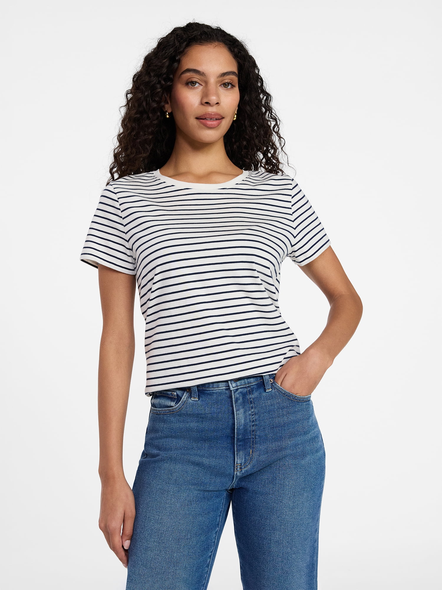 Time and Tru Women's Slub Crewneck Tee with Short Sleeves, Sizes 1X-4X