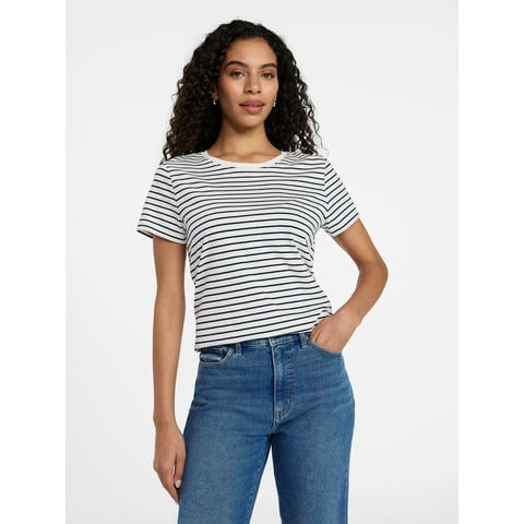 Women's Slub Crewneck Tee with Short Sleeves, Sizes 1X-4X