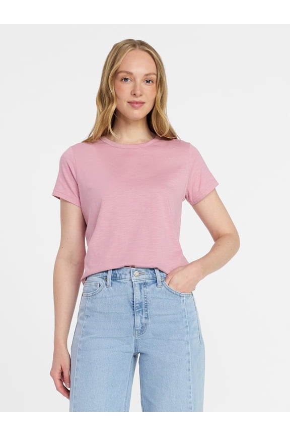 Women's Slub Crewneck Tee with Short Sleeves, Sizes XS-XXXL