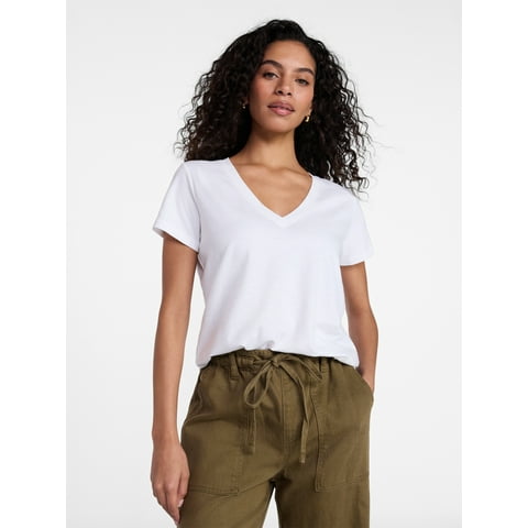 Women’s V-neck Slub Tee with Short Sleeves, Sizes 1X-4X