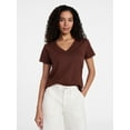thumbnail image 1 of Time and Tru Women's Slub V Neck Tee with Short Sleeves, Sizes XS-XXXL, 1 of 5