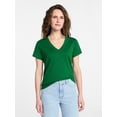 thumbnail image 1 of Time and Tru Women's Slub V Neck Tee with Short Sleeves, Sizes XS-XXXL, 1 of 5