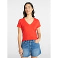 thumbnail image 1 of Time and Tru Women's Slub V Neck Tee with Short Sleeves, Sizes XS-XXXL, 1 of 5