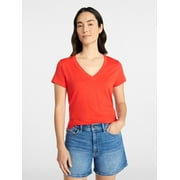 Women’s V-neck Slub Tee with Short Sleeves, Sizes XS-XXXL