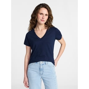 Time and Tru Women's Short Sleeve Slub V-Neck Tee, Sizes XS-XXXL