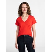 Women's Slub V Neck Tee with Short Sleeves, Sizes XS-XXXL