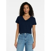Women's Slub V Neck Tee with Short Sleeves, Sizes XS-XXXL