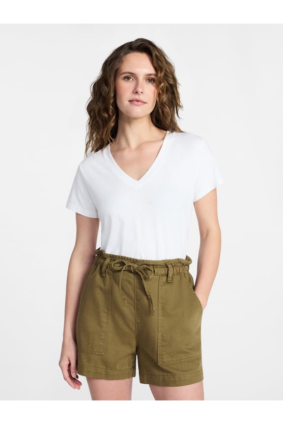 Women's Slub V Neck Tee with Short Sleeves, Sizes XS-XXXL