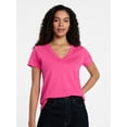 thumbnail image 1 of Time and Tru Women's Slub V Neck Tee with Short Sleeves, Sizes XS-XXXL, 1 of 5