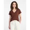 thumbnail image 1 of Time and Tru Women’s V-neck Slub Tee with Short Sleeves, Sizes XS-XXXL, 1 of 6