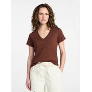 Women's V-Neck Slub Tee with Short Sleeves, Sizes XS-XXXL