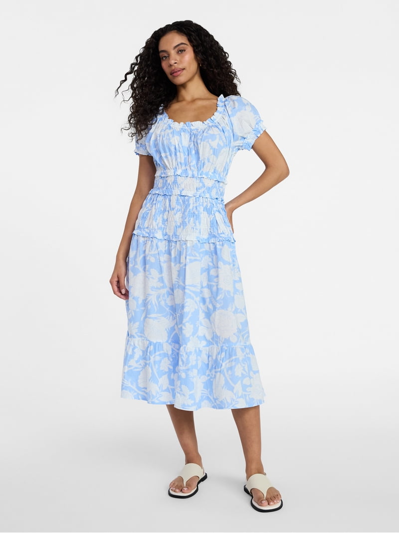 Time and Tru Women's Smocked Cotton Peasant Dress with Short Sleeves, Sizes XS-XXXL - Walmart.com Time and Tru Women's Smocked Cotton Peasant Dress with Short Sleeves, Sizes XS-XXXL - Walmart.com