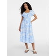 thumbnail image 1 of Time and Tru Women's Smocked Cotton Peasant Dress with Short Sleeves, Sizes XS-XXXL, 1 of 5