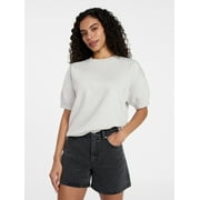 TIME AND TRU Women's Fleece Sweatshirt with Short Puff Sleeves, Sizes XS-XXXL