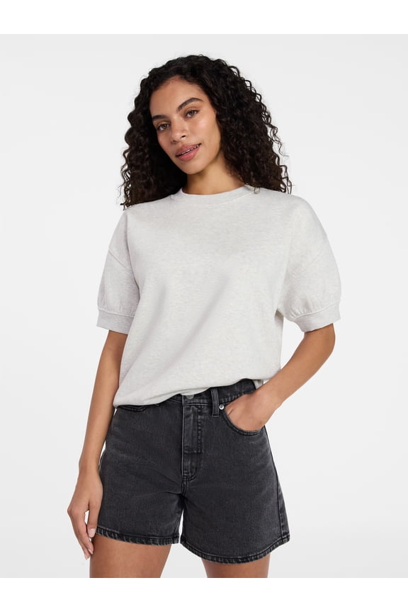 Women's Fleece Sweatshirt with Short Puff Sleeves, Sizes XS-XXXL