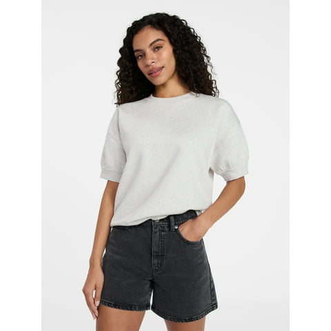 Women's Fleece Sweatshirt with Short Puff Sleeves, Sizes XS-XXXL